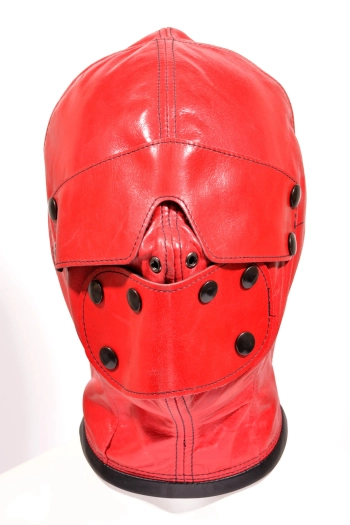 CAGOULE IEM EN CUIR AVEC CACHE-YEUX ET BOUCHE – ROUGE